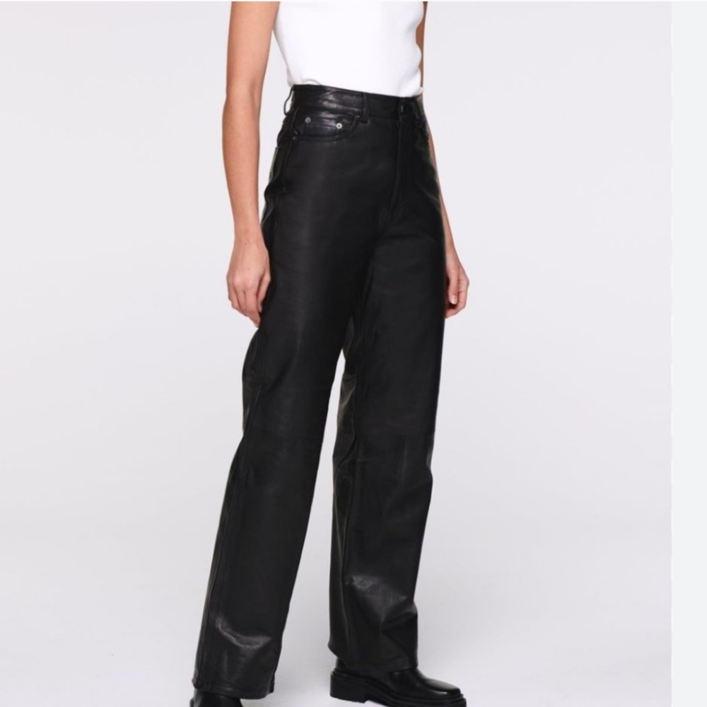 Aligne Gellar Chrome Free Leather Wide‎ Leg Pants High Rise Quiet Luxury